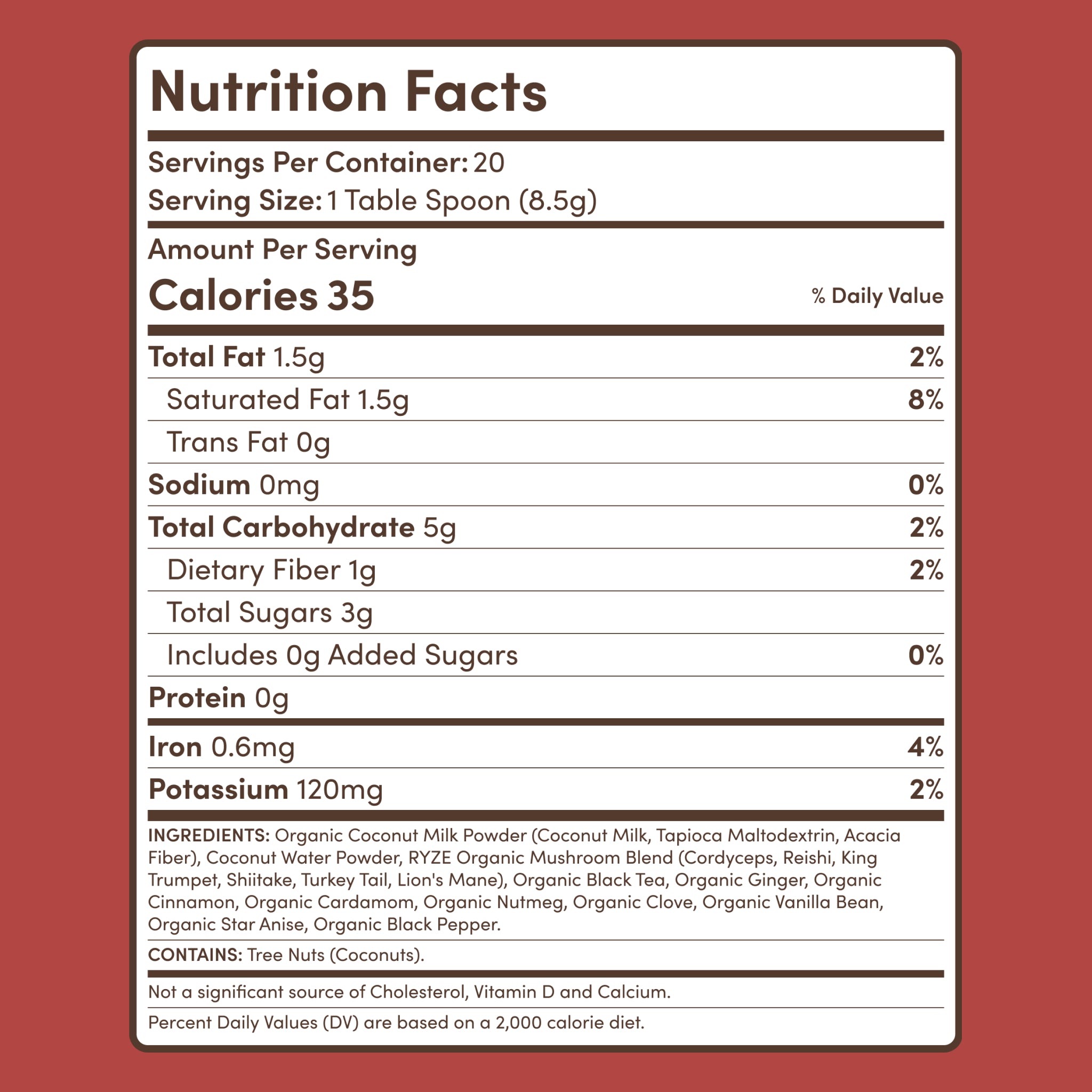 Mushroom Chai — Organic Instant Chai with Reishi & Organic Black Tea, 20 Servings S1 3Y