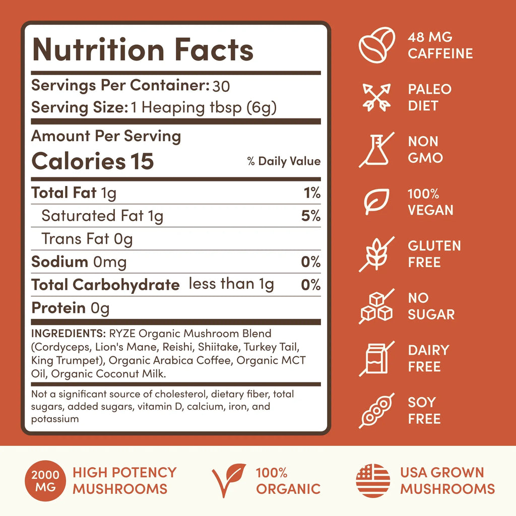 Mushroom Coffee — Organic Instant Coffee with Cordyceps & Reishi, 30 Servings G5 li