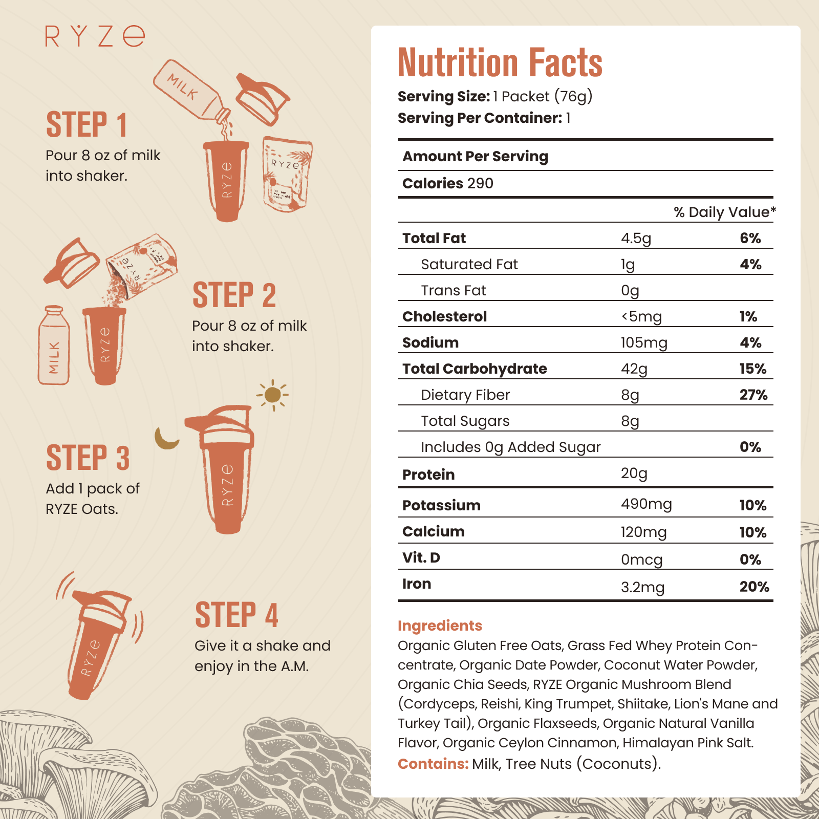 Mushroom Overnight Oats Pack (28 Servings) I3 Z1